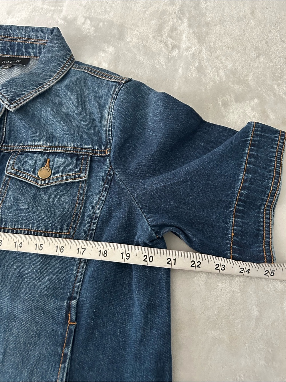 Talbots Short Sleeve Blue Jean Button Up Denim Jacket Women’s Size Large - Picture 9 of 9